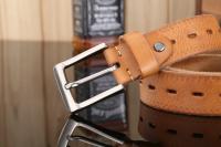 Cinturones de diseñador para hombre, piel de vaca auténtica de alta calidad, color marrón, de lujo,talla grande, 100% grano real - details 4