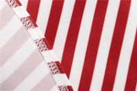 Polka dot print women summer short sleeve striped bow elegant vintage 50s party dress - details 19