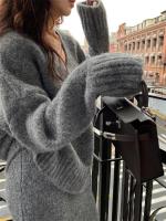 Elegante Conjunto de Dos Piezas de Moda para Mujer Jersey de Cuello en V Falda de Color Sólido - details 4