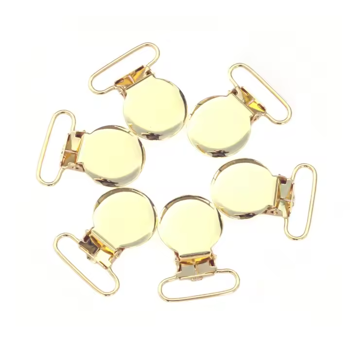 Lote de 10 piezas Clips de Metal para chupete de bebé, 1 '', 25mm, redondos, dorados, sin plomo - 1