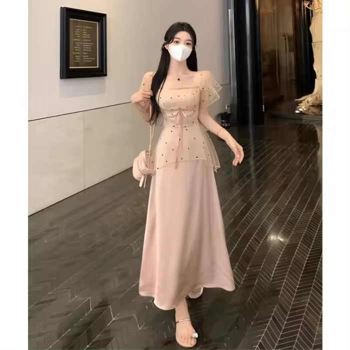 Vestido de Malla de Puntos de Polka para Mujer Estilo de Verano Nuevo, Cintura Ajustada, Aroma Fresco, Belleza Estupenda - 1