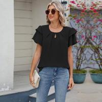 Tops elegantes de Color sólido para mujer, blusa holgada de manga corta, nueva camisa de gasa con cuello redondo para mujer - details 9