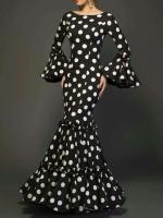Maxi vestido de noche con estampado de lunares para mujer, manga acampanada, volantes, elegante vestido de trompeta, cuello redondo, temperamento - details 0