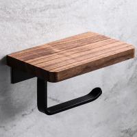 Soporte de papel higiénico con estante de madera de nogal Natural, colgador de rollo de tejido, barra de toalla de papel montada en la pared, papel de acero inoxidable 304 - details 3