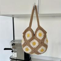 Bolso de mano floral de ganchillo tejido a mano de gran capacidad para mujer - Bolso de hombro beige de moda con diseño de margaritas blancas, perfecto para viajes, uso diario y salidas a la playa, bolso de mano de playa |   Bolso de moda |   Textura teji - details 1