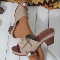 Sandalias de moda de color sólido para mujer, con hebilla, cinturón, informales, tacón grueso, diapositivas versátiles de verano - details 4
