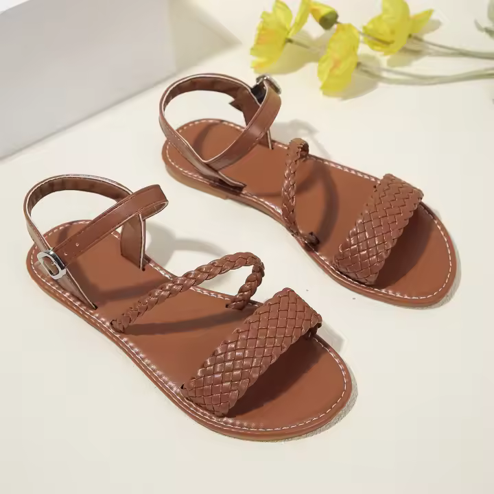 Sandalias planas casuales de mujer de diseño trenzado populares de color marrón zapatos cómodos para el uso diarioLa textura de los zapatos es suave, suave y suave, y son muy cómodos de usar, hermosos y exquisitos. - 1