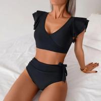 Conjunto de Traje de Baño para Mujer de Dos Piezas Sexy Bikini con Corte Curvo y Almohadilla para el Pecho Traje de Baño de Cintura Alta con Sujetador de Manga con Volantes - details 4
