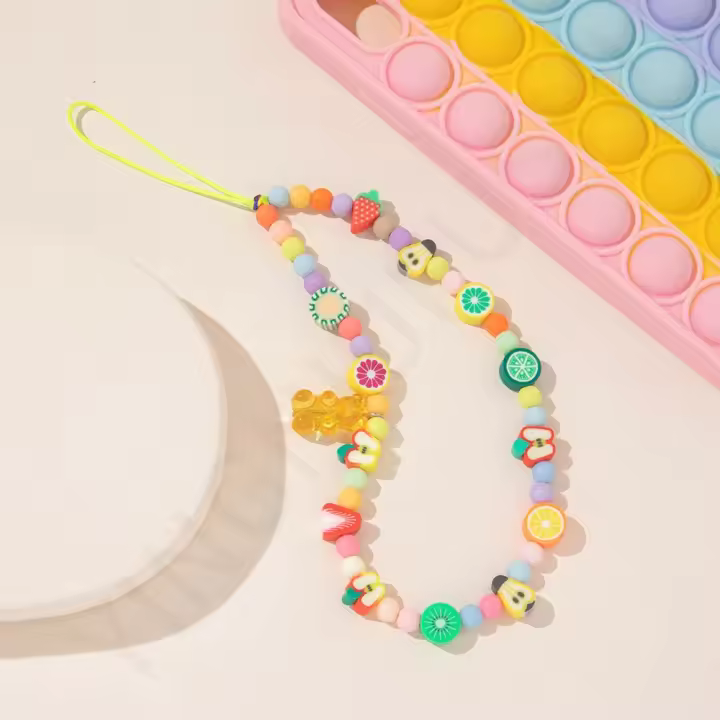 Cadena para teléfono móvil, colgante para teléfono móvil, adornos para teléfono, cordón para teléfono móvil, correas para teléfono móvil, cuerda de cerámica blanda con cuentas de arcilla - 1