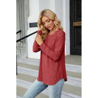 Camiseta de mujer con cuello redondo y botones lisos, ropa estética holgada para mujer, ventas baratas con mangas - details 12