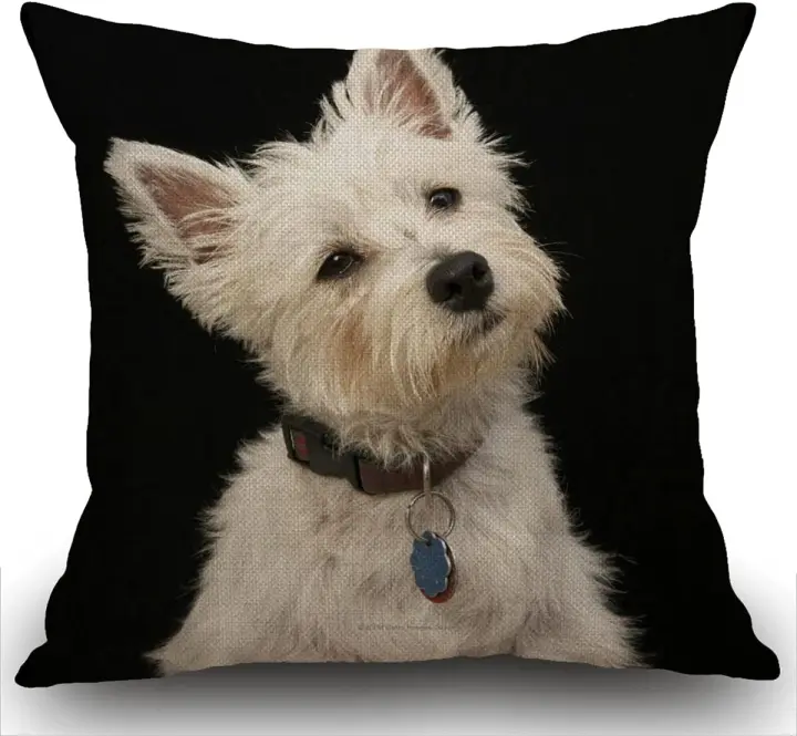 West Highland Terrier - Funda de cojín de algodón y lino para sofá, jardín, cama, sofá, , - 1