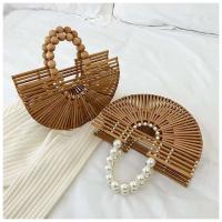 Ins verano gran capacidad nuevas cuentas de madera dura Semicircular ahuecado Eco al aire libre bambú trenzado vacaciones playa bolso de mano - details 5