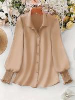 Blusa informal de talla grande para mujer, blusa de manga abombada de Color sólido, adecuada para oficina y exteriores, con un solo pecho, novedad de primavera y verano 2025 - details 41