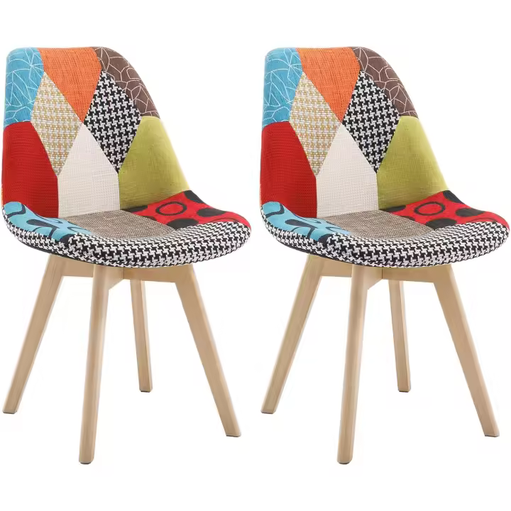 Silla de Comedor Nórdica de Madera Maciza Diseño de Parche de Colores Paquete de 2 Sillas - 1