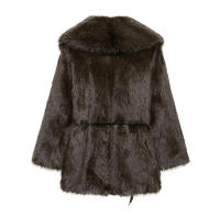 TRAFZA-abrigo de manga larga con cuello vuelto para mujer, ropa de abrigo gruesa y cálida con cinturón, Estilo Vintage, a la moda, para invierno, 2024 - details 7