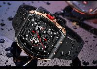 Reloj deportivo de lujo para hombre, reloj de pulsera analógico automático luminoso resistente al agua con cristal curvo de barril para exteriores y negocios - details 25