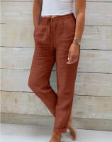 Pantalones De Verano Para Mujer Algodón Y Lino Cintura Alta Ajustables Casuales Streetwear Solido Pantalones Lánguidos Sueltos - details 6