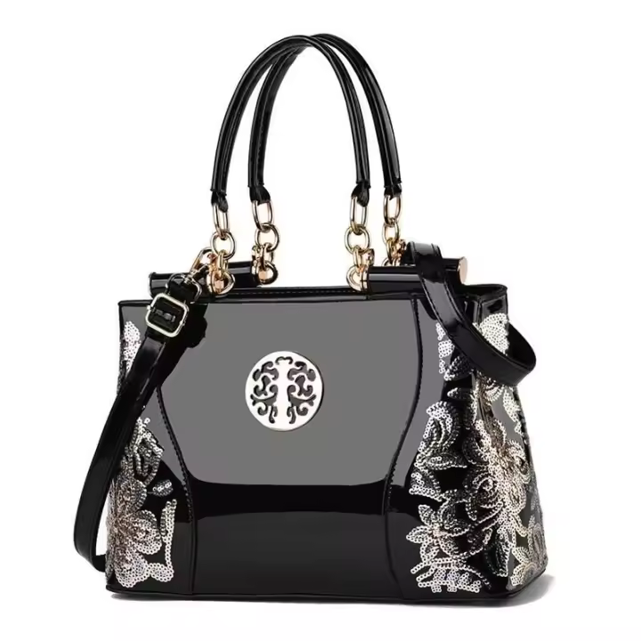 Bolso retro de gran capacidad de cuero brillante bordado de doble cara para mujer, bandolera de hombro atmosférica, mochila de lujo de alta gama - 1