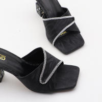 Pantuflas exteriores con diamantes de imitación, puntera cuadrada sencilla para mujer, sexys y versátiles. - details 6