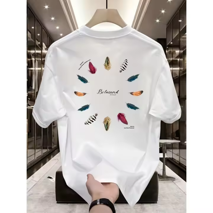 Camiseta de Algodón Groupy para Hombres Estilo Callejero Americano, Ajuste Suelto, Manga Corta, Cuello Redondo, Diseño Asimétrico, Moda Casual para Adolescentes y Adultos - 1