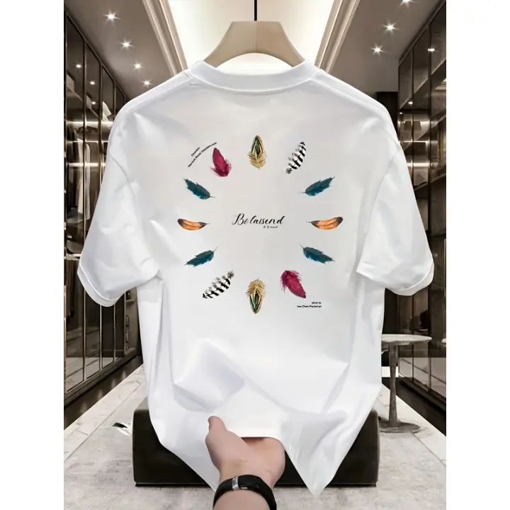 Camiseta de Algodón Groupy para Hombres Estilo Callejero Americano, Ajuste Suelto, Manga Corta, Cuello Redondo, Diseño Asimétrico, Moda Casual para Adolescentes y Adultos - 1