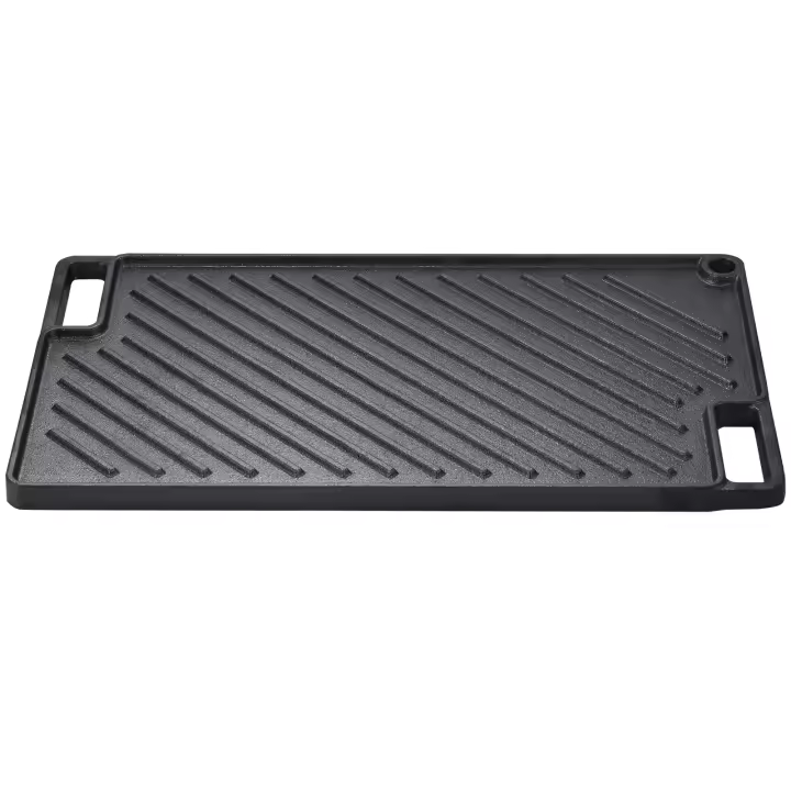 SucceBuy Parrilla/plancha reversible - Hierro fundido presazonado de 9.7"x16.7", antiadherente, doble quemador, asas, para barbacoa, parrilla de gas, negro - 1