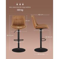 Juego de 2 Taburetes de Bar Sillas Altas Giratorias Regulables en Altura Acolchado PU - details 5