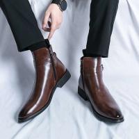 Botas puntiagudas de moda de negocios de cuero suave clásico para hombres, pantalones cortos casuales de estilo británico de caña alta - details 5