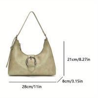 Bolso de hombro en forma de media luna, bolso hobo de piel sintética, bolso de mano de color sólido con cierre de cremallera, forro de poliéster, limpieza en seco profesional o lavado a mano, para mujer - details 0