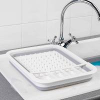 Escurreplatos plegables gris con separador de cubiertos, perfecto para propietarios de viviendas o acampadas, resistente a roturas, diseño que ahorra espacio - details 2