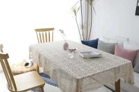 Mantel de crochet beige decorativo hueco, cubierta rectangular para mesa de comedor con borlas, decoración estética para salones de bodas - details 11