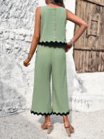 Conjuntos de verano sin mangas para mujer, trajes de 2 piezas, Tops con pantalones, Verde S - details 8