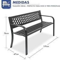 Banco de Jardín Diseño Clásico Patio Terraza Exterior Hierro Negro, medidas.