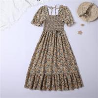 Vestido Midi Bohemio De Mujer Para Verano En Chiffón Con Cuello Cuadrado Y Manga Corta Vestido Casual De Playa Vacaciones Plegado A-Line - details 22