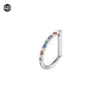 Anillo de nariz con forma de D de circonia cúbica para cartílago, Piercing de oreja, Tragus, hélice, joyería corporal, medio anillo, segmento, Cliker, F136, titanio, 16G, 8mm, 10mm, 1 pieza - details 3