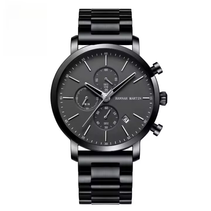 Reloj de Acero Inoxidable para Hombres Cronógrafo Multifunción 3ATM Cuarzo Japonés con Fecha Automática Diseño Elegante para Oficina y Deporte Correa Suave + Caja Regalo - 1