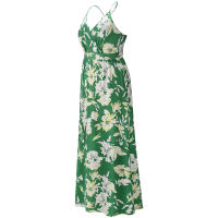 Vestidos largos con cuello en V para mujer, sin mangas, cintura alta, playa, Maxi, estampado verde S - details 6