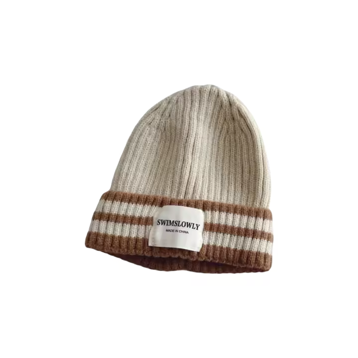Gorro De Cashmere Para Bebés Niños Y Niñas 2024 Invierno Caliente Estilo De Moda Tejido En Rayas Unisex Tamaño Para Edades 1-3 Años Material COTON - 1