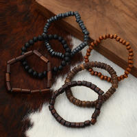 Conjunto de pulsera de cuentas de madera para hombre, diseño de pulsera de cuentas hecha a mano, estilo nacional, Retro, multicolor, línea elástica, 6 uds. - details 2