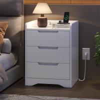 Mesitas de Noche con luces LED y Estación de Carga (2 Tomas AC, 2 Puertos USB) Mesita de Noche Blanca Mesas Auxiliares con 1 compartimento abierto y 2 cajones para Dormitorio Salón - details 48