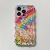 Funda de iPhone 15 Pro Max Pintura al Óleo de Luz Azul Arco Iris Flor Mariposa - details 52