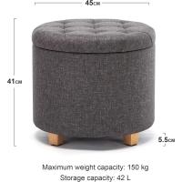 almacenamiento de lino acolchada redonda de 45 cm, taburete puf con almacenamiento (beige) - details 32