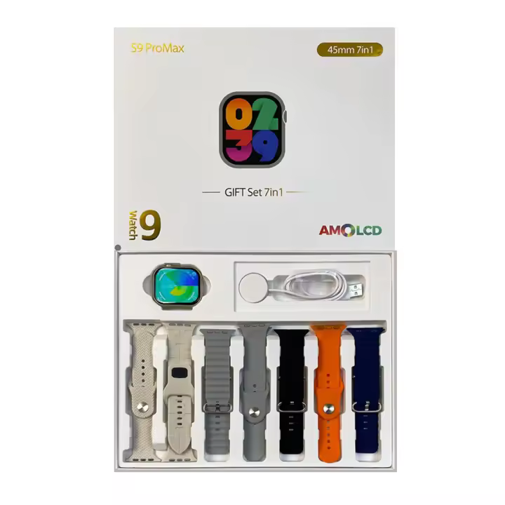 S9 Pro Max-reloj inteligente deportivo, dispositivo con llamadas, Bluetooth, recordatorio de mensajes, frecuencia cardíaca, de 7 piezas correa de reloj, carga inalámbrica - 1