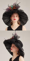 Sombreros de Verano para Mujer con Plumas y Flores en Organza y Poliéster Estilo Derby para Bodas y Té de Lujo - details 1