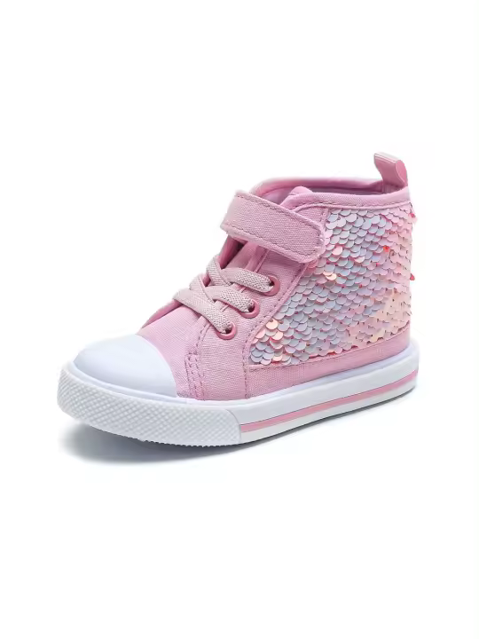 Zapatos de lona para niños primavera y otoño tendencia alta con lentejuelas zapatos de princesa niñas hebilla zapatos casuales de tablero - 1