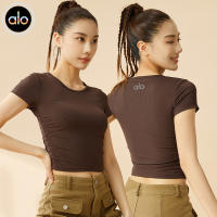 Alo yoga manga corta nuevo rayas deporte manga corta camiseta transpirable fitness adelgazamiento yoga ropa top - details 0