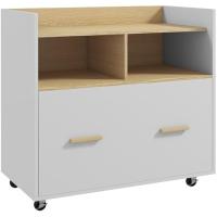 Cajonera de Oficina Armario Archivador Móvil Cajonera Escritorio con Ruedas Cajón Barras Colgantes para Tamaño A4 y 2 Compartimentos para Estudio Salón 76x40x75,5 cm Roble y Blanco - details 0