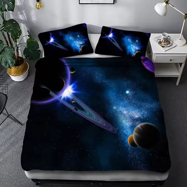 Juego de Fundas de Edredón de Galaxia 3D 3 Piezas de Poliéster para Cama de Estrellas Espaciales - 1