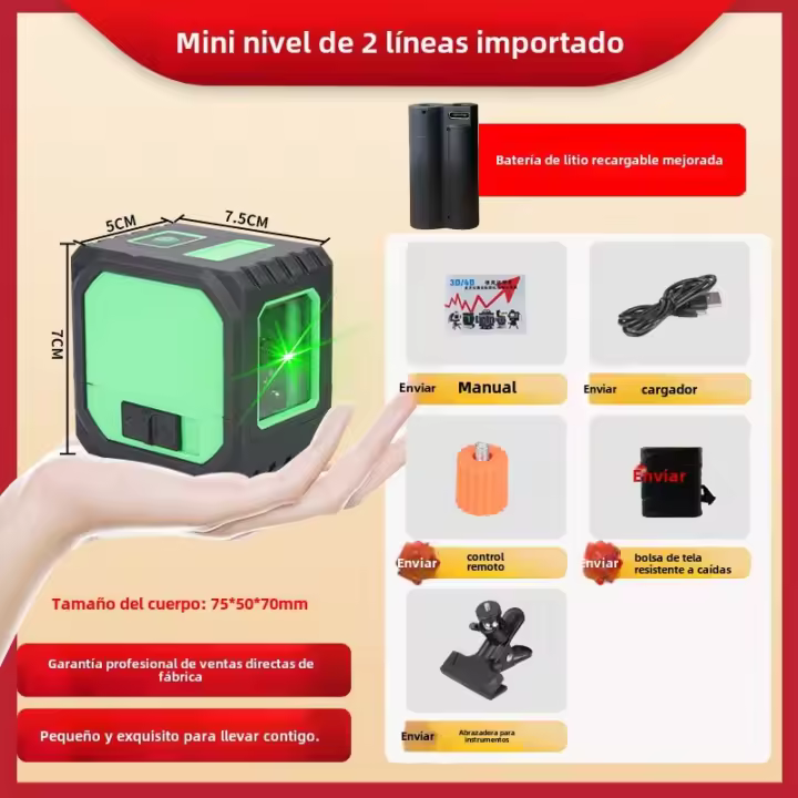 Nivel Láser Verde Autonivelante 1.5mm Precisión - Líneas Cruzadas, Recargable, con Soporte y Bolsa, ABS Resistente para Reformas de Interior y Decoración del Hogar - 1