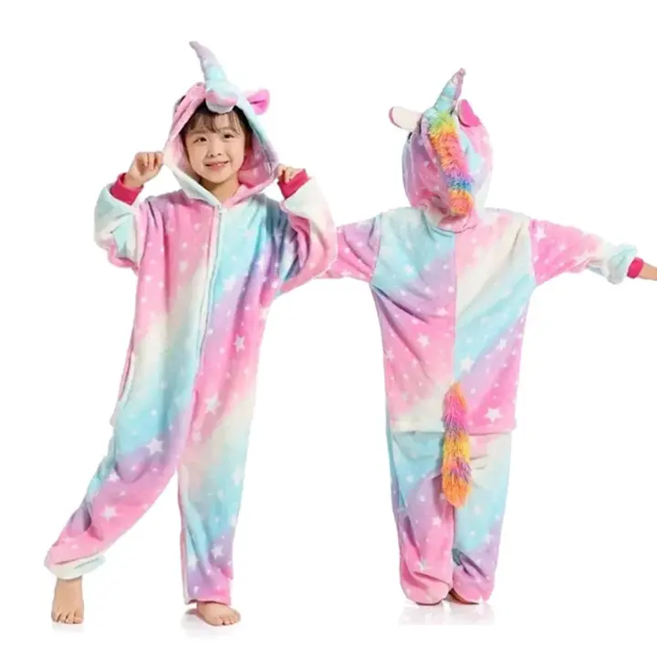 Kigurumi-Pijama de franela para niños y niñas, ropa de dormir de unicornio, traje de animales, Onesies de gato, Invierno - 1